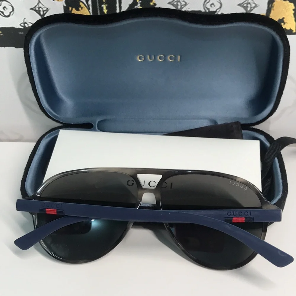 ✨ Authentic Gucci GG0423S 010 Sunglasses – Havana Blue Grey Frame ✨